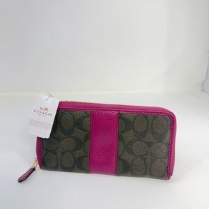 Coach Fuchsia and Brown Signature Wallet